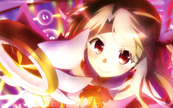 HD wallpaper featuring Illyasviel Von Einzbern from the anime Fate/kaleid liner Prisma Illya. The vibrant background and charming character design make it a stunning visual for any desktop.