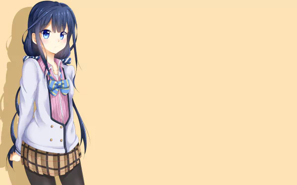 Aki Adagaki from Masamune-kun's Revenge stands confidently in this HD anime wallpaper, featuring a soft pastel background and her signature school outfit.