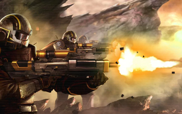 HD wallpaper featuring armed Helldivers in combat for desktop background.