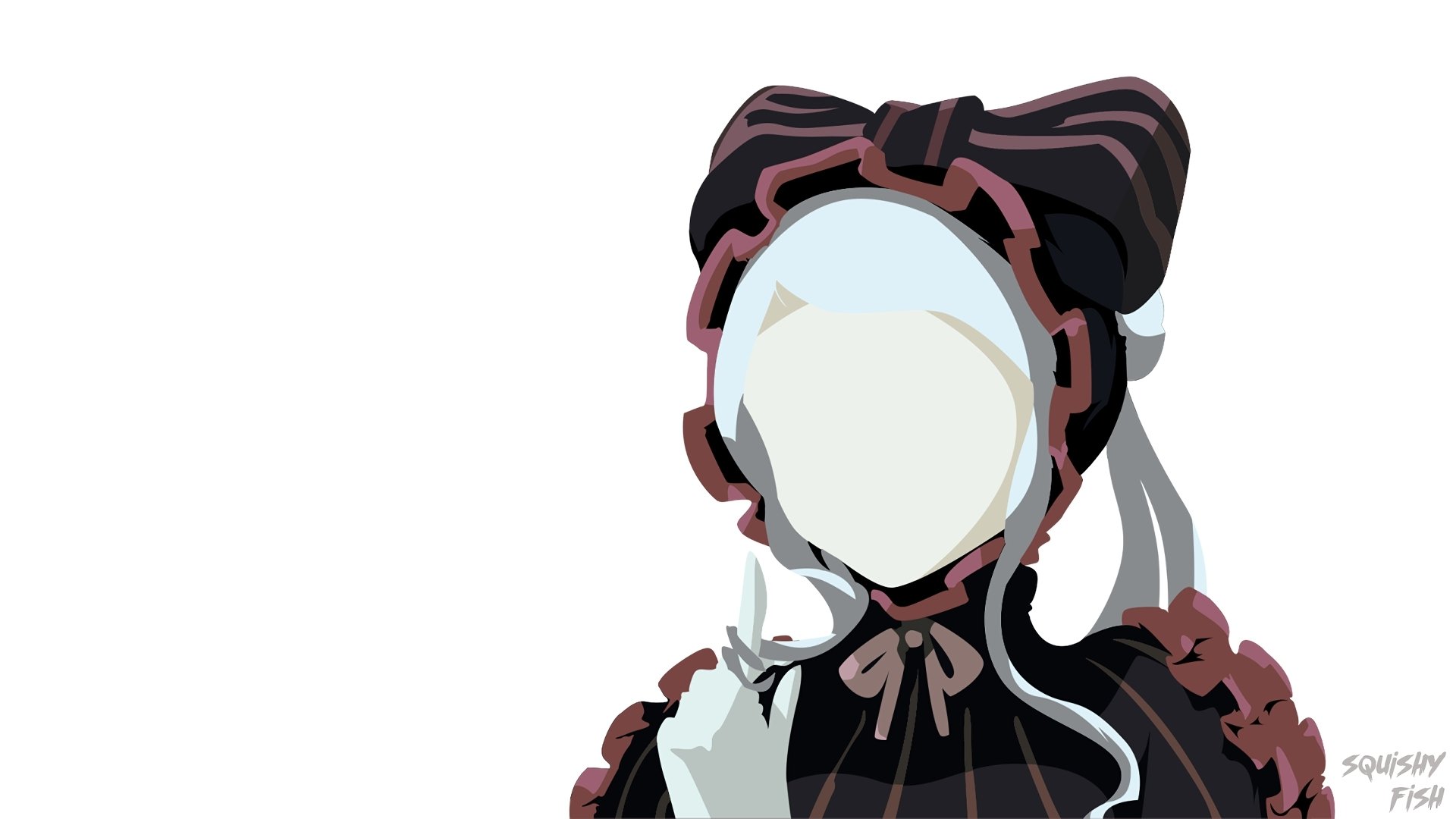 Minimalist HD anime-style desktop wallpaper featuring a character from Overlord wearing a black and pink frilled outfit with a large bow.