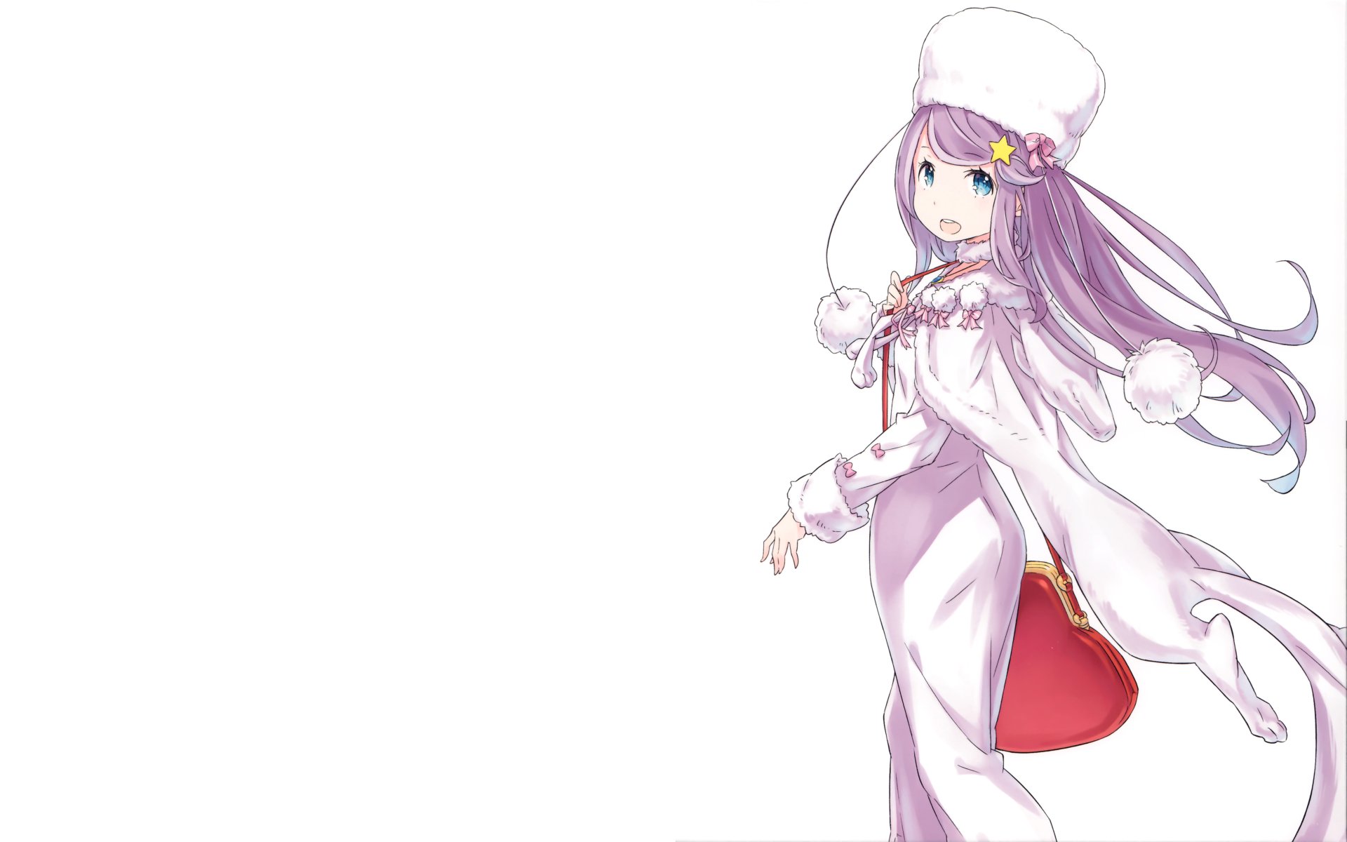 Anime-style 4K Ultra HD desktop wallpaper featuring Anastasia Hoshin from Re:Zero - Starting Life in Another World, dressed in a white winter outfit with flowing hair.