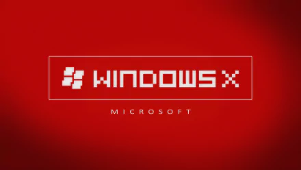 4K Ultra HD PC desktop wallpaper featuring a red background with pixelated Windows X logo and Microsoft text, blending Windows 10 and technology themes.