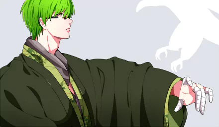 HD desktop wallpaper of Shintarō Midorima from the anime Kuroko's Basketball, featuring him in traditional attire with a bird.