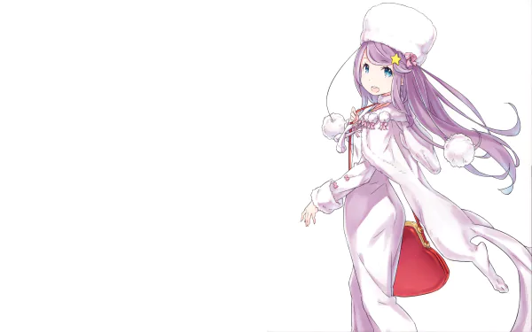 Anime-style 4K Ultra HD desktop wallpaper featuring Anastasia Hoshin from Re:Zero - Starting Life in Another World, dressed in a white winter outfit with flowing hair.
