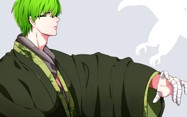 HD desktop wallpaper of Shintarō Midorima from the anime Kuroko's Basketball, featuring him in traditional attire with a bird.