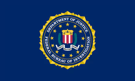 HD FBI emblem on a blue background, desktop wallpaper with the Department of Justice seal for the Federal Bureau of Investigation.