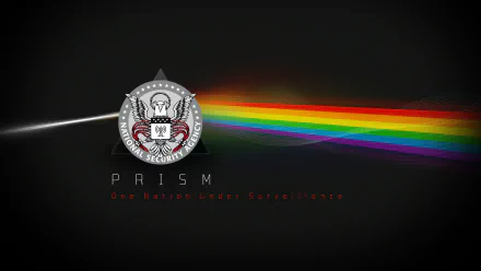 HD desktop wallpaper featuring the NSA PRISM logo with a stylized rainbow on a dark background.