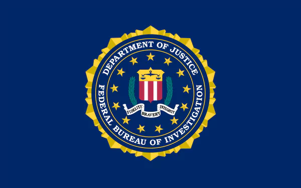 HD FBI emblem on a blue background, desktop wallpaper with the Department of Justice seal for the Federal Bureau of Investigation.