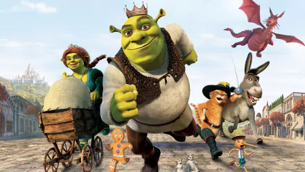 Pinocchio (Shrek) Donkey (Shrek) Puss in Boots Princess Fiona Shrek (Character) movie Shrek the Third HD Desktop Wallpaper | Background Image