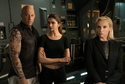 HD desktop wallpaper featuring Toni Collette, Deepika Padukone, and Vin Diesel in a scene from the movie xXx: Return of Xander Cage.