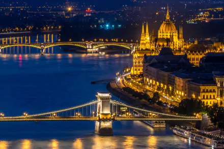 Margaret Bridge Chain Bridge Budapest river night Hungary light bridge man made Hungarian Parliament Building HD Desktop Wallpaper | Background Image