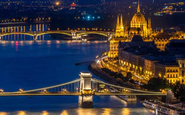 Margaret Bridge Chain Bridge Budapest river night Hungary light bridge man made Hungarian Parliament Building HD Desktop Wallpaper | Background Image