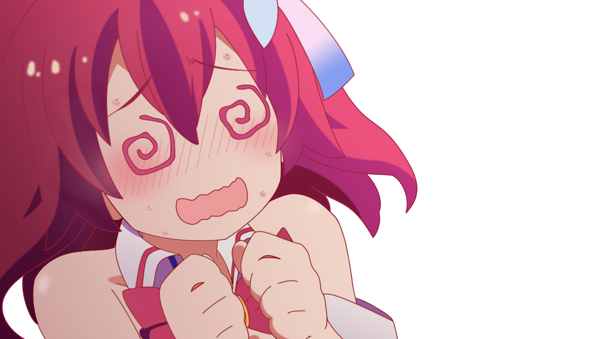 HD desktop wallpaper featuring Stephanie Dola from the anime No Game No Life with a flustered expression and vibrant red hair.