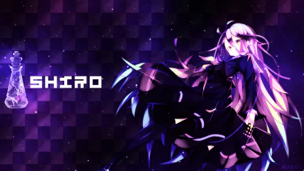 HD desktop wallpaper featuring Shiro from the anime No Game No Life, set against a vibrant, cosmic background with her name displayed in stylized text.