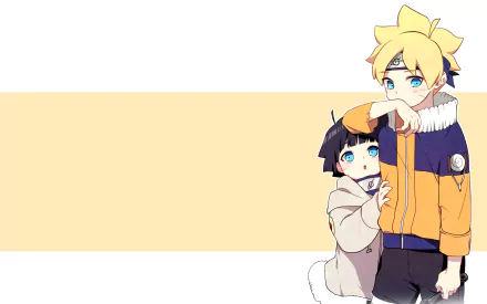 HD anime desktop wallpaper featuring Boruto Uzumaki and Himawari Uzumaki from the Boruto series with a clean beige background.