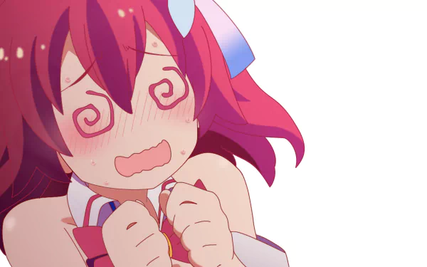 HD desktop wallpaper featuring Stephanie Dola from the anime No Game No Life with a flustered expression and vibrant red hair.