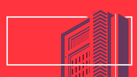 HD PC desktop wallpaper featuring a red-toned artistic vector of a building with box-like geometric shapes and bold lines on a vivid background.