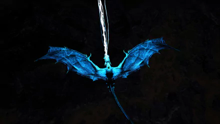 A stunning HD desktop wallpaper featuring a glowing blue dragon from the video game Ark: Survival Evolved, set against a dark background.