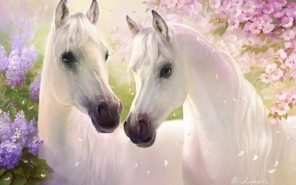 Artistic Painting Horse Spring Flower Blossom HD Wallpaper | Background Image