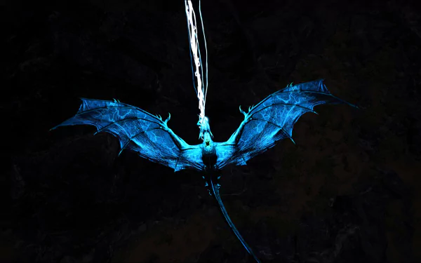 A stunning HD desktop wallpaper featuring a glowing blue dragon from the video game Ark: Survival Evolved, set against a dark background.