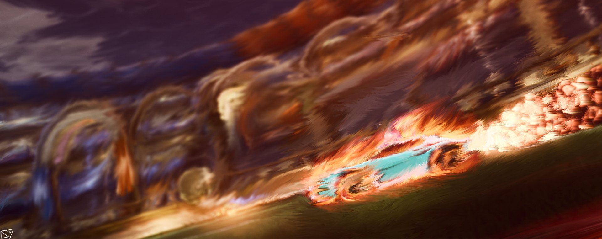 HD PC desktop wallpaper featuring a fiery Rocket League car speeding across a dynamic, blurred stadium background from the video game Rocket League.