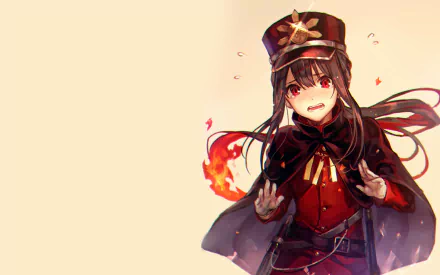 HD PC desktop wallpaper featuring Oda Nobukatsu from the anime Fate/Grand Order, depicted with dynamic flames and a confident expression against a light background.