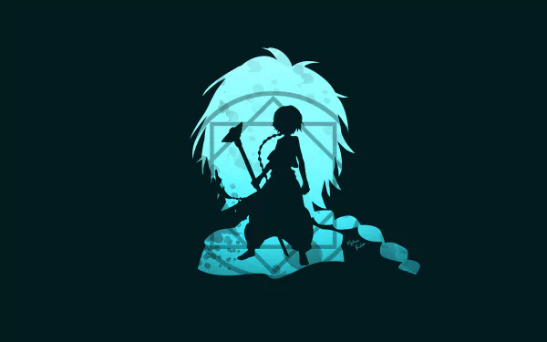 HD PC desktop wallpaper featuring a stylized silhouette from the anime Magi: The Labyrinth of Magic against a dark background with blue accents.