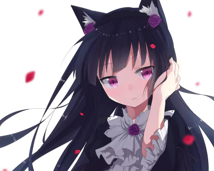 HD anime desktop wallpaper featuring Ruri Gokō from Oreimo, showcasing her with long black hair, purple eyes, and a gothic-style outfit with rose accents.
