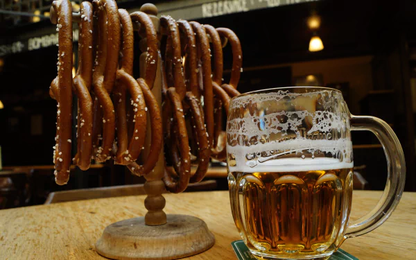 pretzel food beer HD Desktop Wallpaper | Background Image