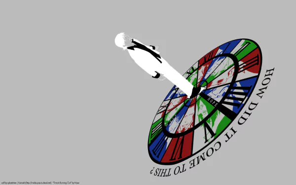 HD PC desktop wallpaper featuring an abstract anime-style clock with bold colors and the text How did it come to this? inspired by Gantz.
