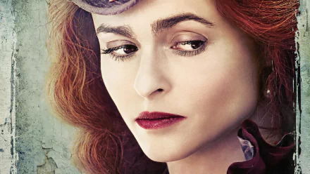 HD desktop wallpaper: close-up of a red-haired woman in period costume and hat, dramatic makeup and sideways glance, cinematic portrait from the movie The Lone Ranger.