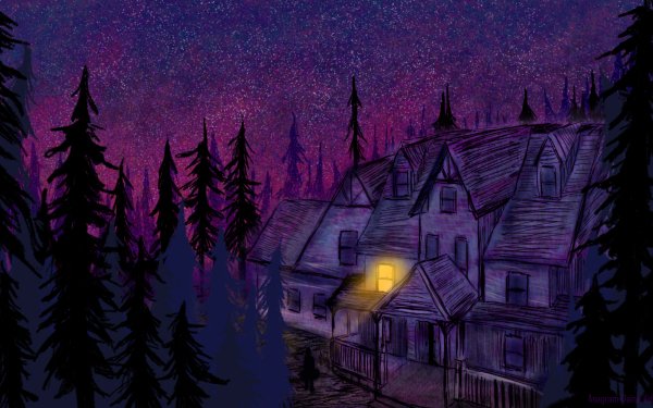 Video Game Gone Home House Tree Purple HD Wallpaper | Background Image