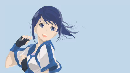 Anime-style 4K Ultra HD wallpaper of Mary from Grimgar of Fantasy and Ash with blue hair and eyes, smiling against a light blue background.