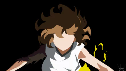 HD PC desktop wallpaper: stylized anime of Rouka Numachi (Monogatari) — faceless figure with tousled brown hair, white top and yellow sparks on a black background.