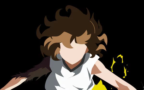 HD PC desktop wallpaper: stylized anime of Rouka Numachi (Monogatari) — faceless figure with tousled brown hair, white top and yellow sparks on a black background.