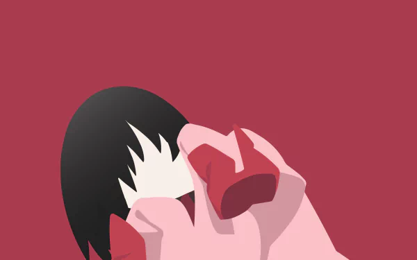 4K Ultra HD anime wallpaper featuring Ougi Oshino from the Monogatari series with a minimalist design on a solid red background.