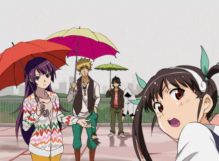 Meme Oshino Suruga Kanbaru Mayoi Hachikuji Koyomi Araragi Hitagi Senjōgahara Anime Monogatari (Series) HD Desktop Wallpaper | Background Image