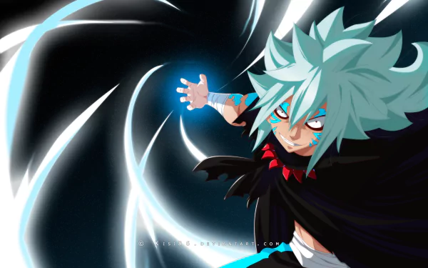 HD desktop wallpaper featuring Acnologia, a character from the anime Fairy Tail, with vibrant colors and dynamic energy swirling around him.