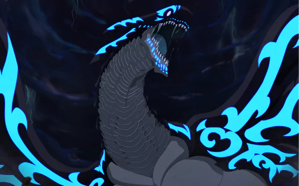 HD desktop wallpaper featuring Acnologia from Fairy Tail, showcasing the dragon in a powerful and menacing pose against a dark, stormy background with lightning.