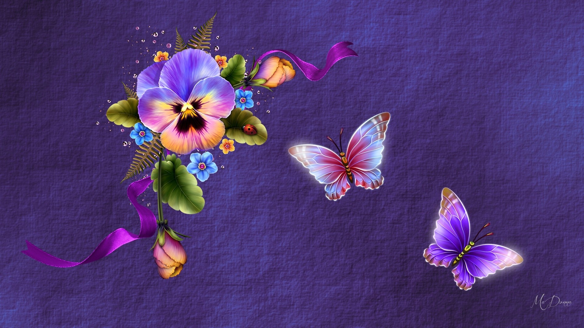 Pansies and Butterflies by MaDonna