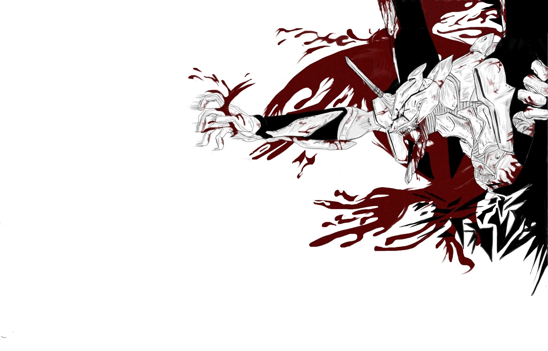 HD PC wallpaper featuring a dynamic black and white illustration of Evangelion Unit-01 from the anime Neon Genesis Evangelion with bold red accents.