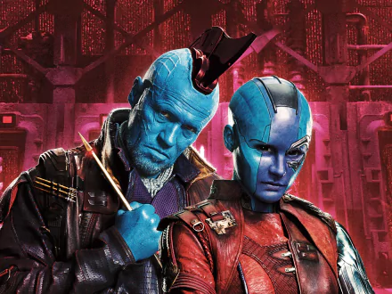 HD desktop wallpaper featuring Yondu Udonta and Nebula from Guardians of the Galaxy Vol. 2, portrayed by Michael Rooker and Karen Gillan.