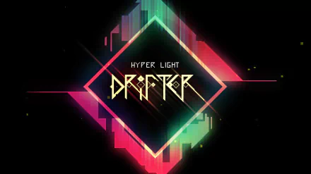 HD desktop wallpaper featuring colorful, neon geometric designs and the logo of the video game Hyper Light Drifter.