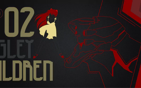 HD PC wallpaper featuring a stylized silhouette of Asuka Langley Sohryu alongside Evangelion Unit-02 from the anime Neon Genesis Evangelion.