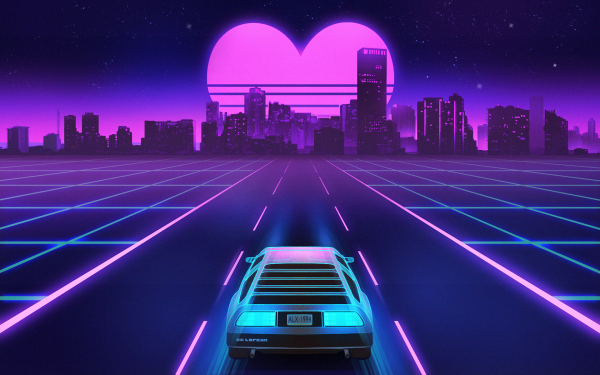 Artistic Retro Wave Car Neon Heart Town DeLorean Chillwave Vaporwave Outrun HD Wallpaper | Background Image