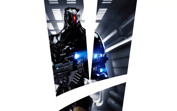 8K Ultra HD PC desktop wallpaper featuring a dark armored figure with glowing red eyes from the movie Valerian and the City of a Thousand Planets.