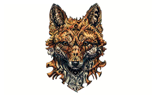 Mechanical fox head artwork — ornate steampunk-style animal portrait; artistic 2K Quad HD PC desktop wallpaper and background.