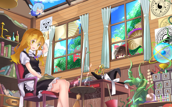 Anime Touhou Reimu Hakurei Marisa Kirisame Cirno HD Wallpaper | Background Image