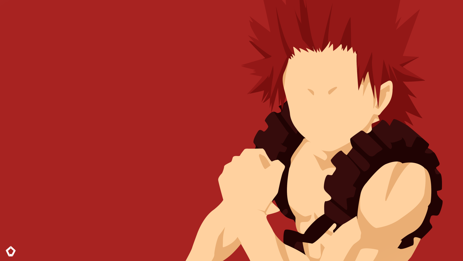 HD anime desktop wallpaper featuring Eijiro Kirishima from My Hero Academia with a bold red background and simplified, faceless art style.