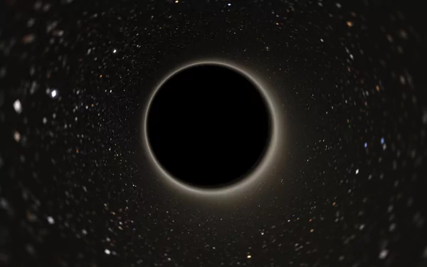 HD PC desktop wallpaper from the video game Space Engine showing a black hole with gravitational distortion in deep space.